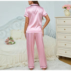 Women's Striped Pyjama Set | Pink Button-Up Shirt & Relaxed Trousers for Comfortable Lounging