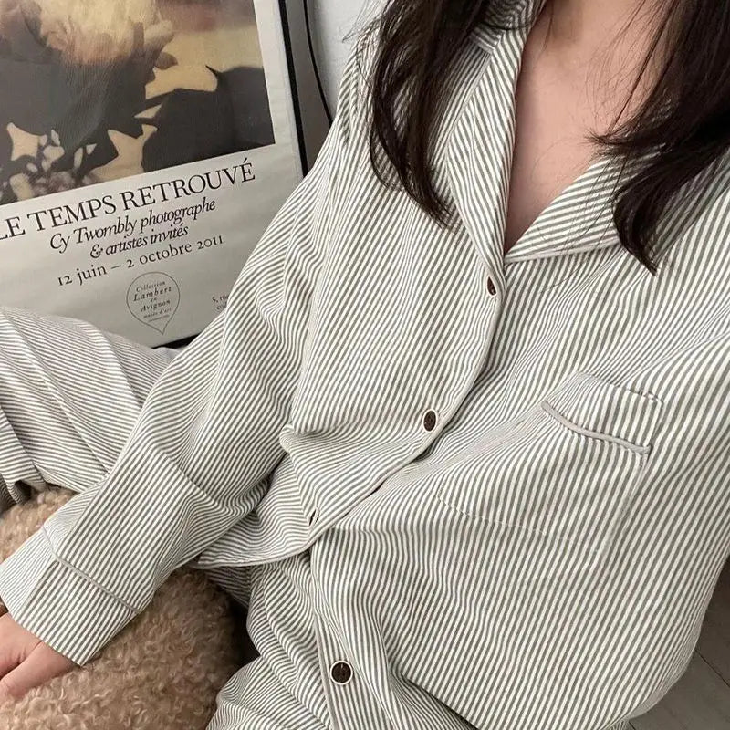 Women's Striped Pyjama Set | Button-Up Top & Relaxed Trousers for Sleep and Lounging