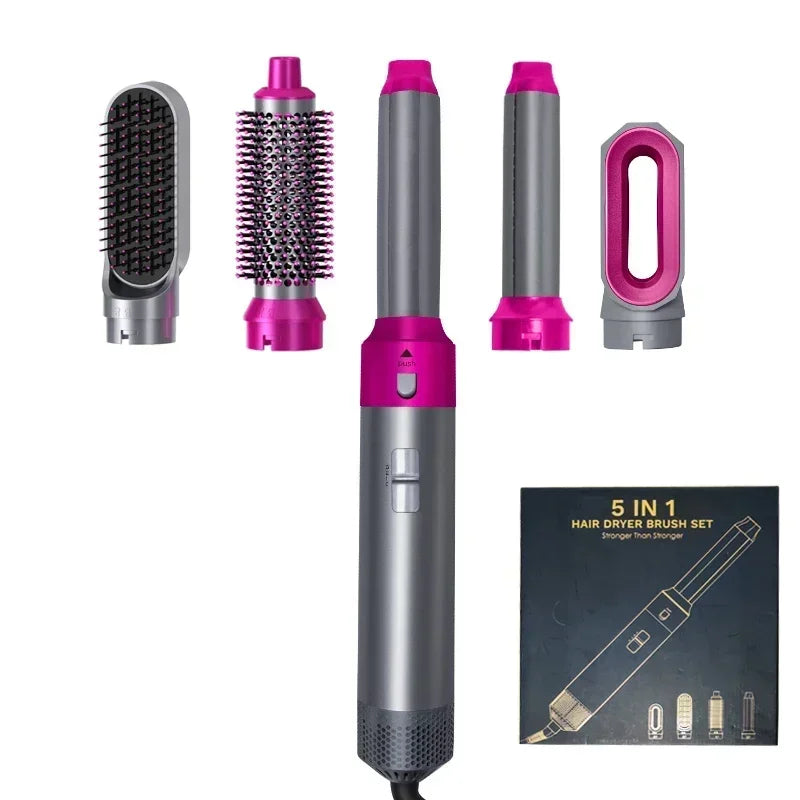 5-in-1 Hair Dryer Hot Comb Set - Professional Curling Iron & Hair Straightener Styling Tool Airstyler & Home Use