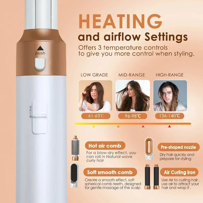 5-in-1 Hair Dryer Hot Comb Set - Professional Curling Iron & Hair Straightener Styling Tool Airstyler & Home Use
