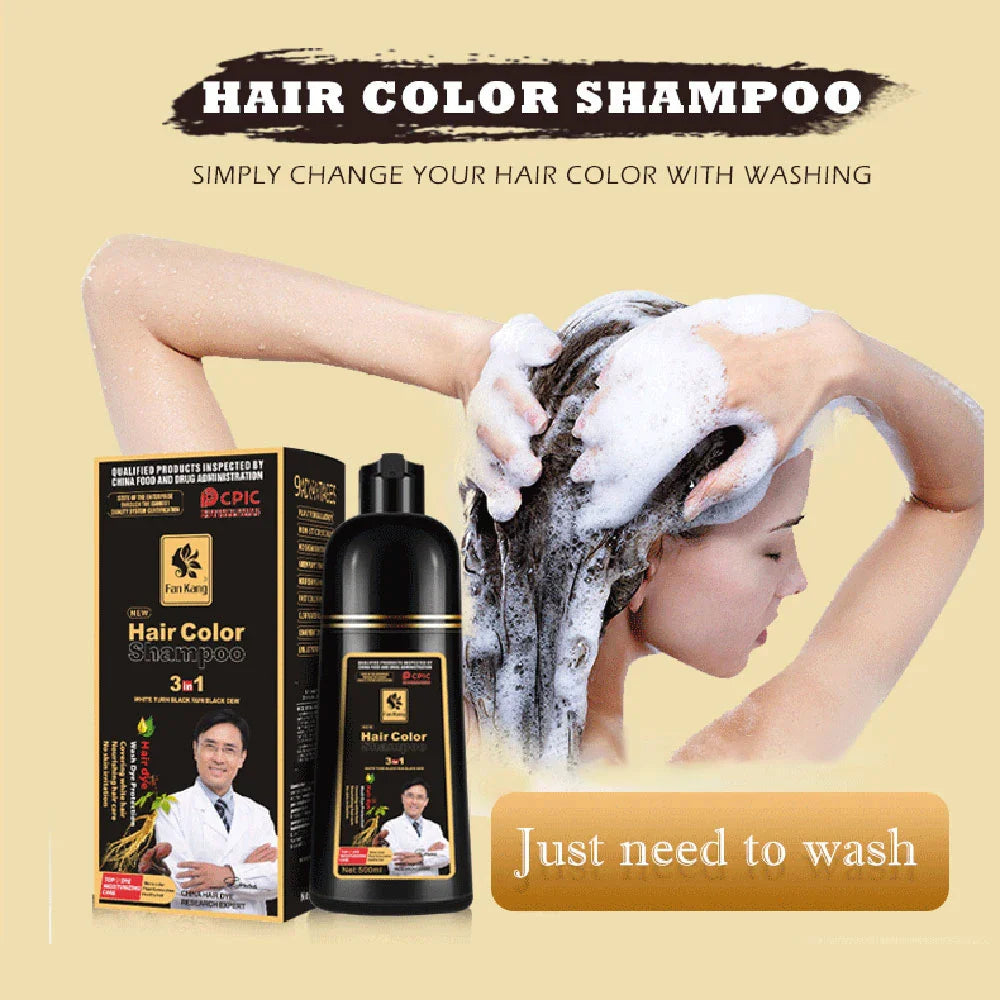 3-in-1 Black Hair Dye Shampoo for Men & Women - Long Lasting Natural Herbal Formula to Cover Gray & White Hair