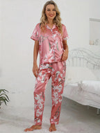 Women's Floral Print Pyjama Set | Short Sleeve Shirt & Long Trousers for Comfortable Sleep and Relaxation