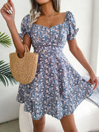 Women’s Floral Short Sleeve Mini Dress | Lace-Up Waist, Flowy Fit & Ideal for Casual Gatherings