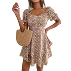 Women’s Floral Short Sleeve Mini Dress | Lace-Up Waist, Flowy Fit & Ideal for Casual Gatherings