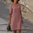 Linen Summer Dress | V-Neck, Comfortable Short Sleeves & Breathable Fabric for Everyday Wear