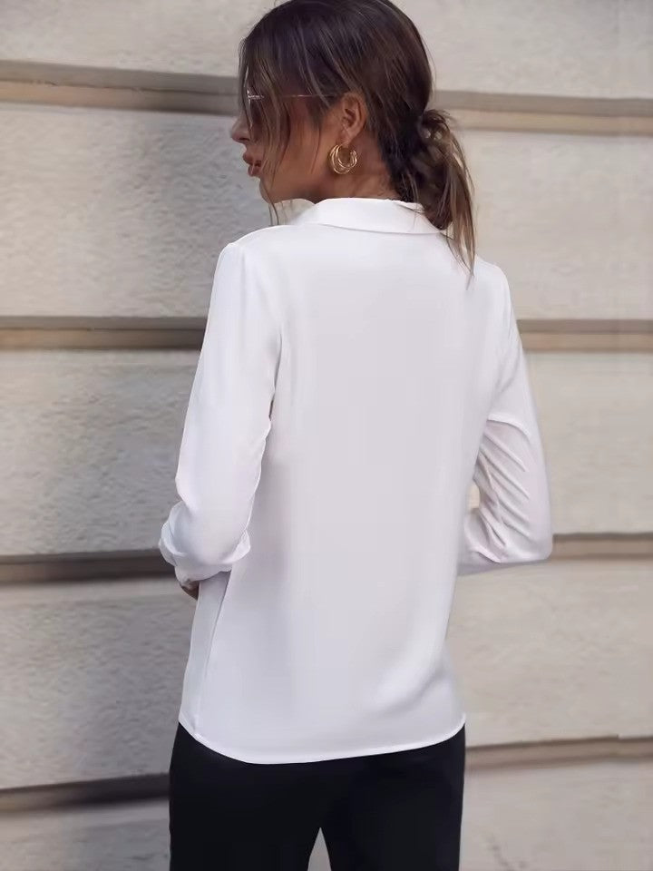 Women’s Chiffon Blouse | Classic Folded Collar, Long Sleeves & Versatile for Office or Casual Wear
