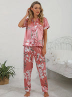 Women's Floral Print Pyjama Set | Short Sleeve Shirt & Long Trousers for Comfortable Sleep and Relaxation
