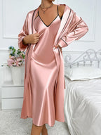 Women's Long Sleeve Robe & Slip Dress Pyjama Set | Relaxed Fit for Lounging & Sleepwear