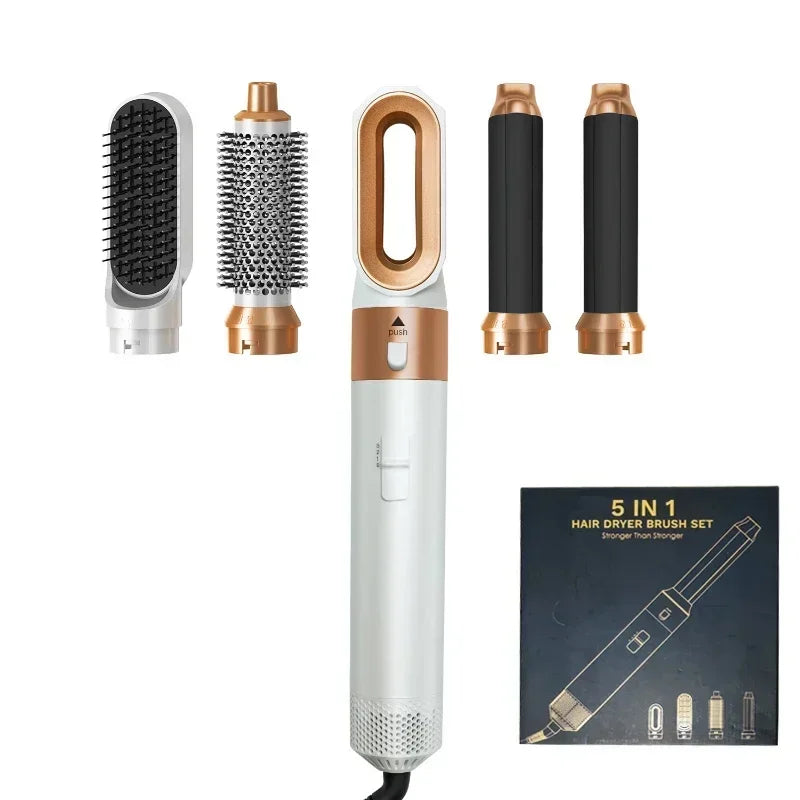 5-in-1 Hair Dryer Hot Comb Set - Professional Curling Iron & Hair Straightener Styling Tool Airstyler & Home Use