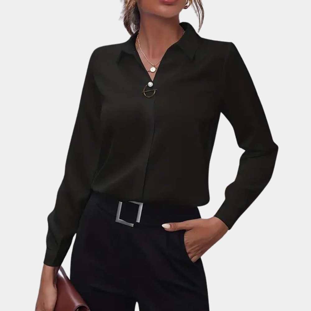 Women’s Chiffon Blouse | Classic Folded Collar, Long Sleeves & Versatile for Office or Casual Wear