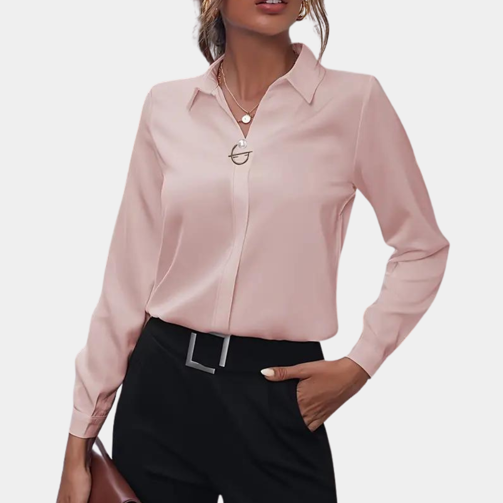 Women’s Chiffon Blouse | Classic Folded Collar, Long Sleeves & Versatile for Office or Casual Wear