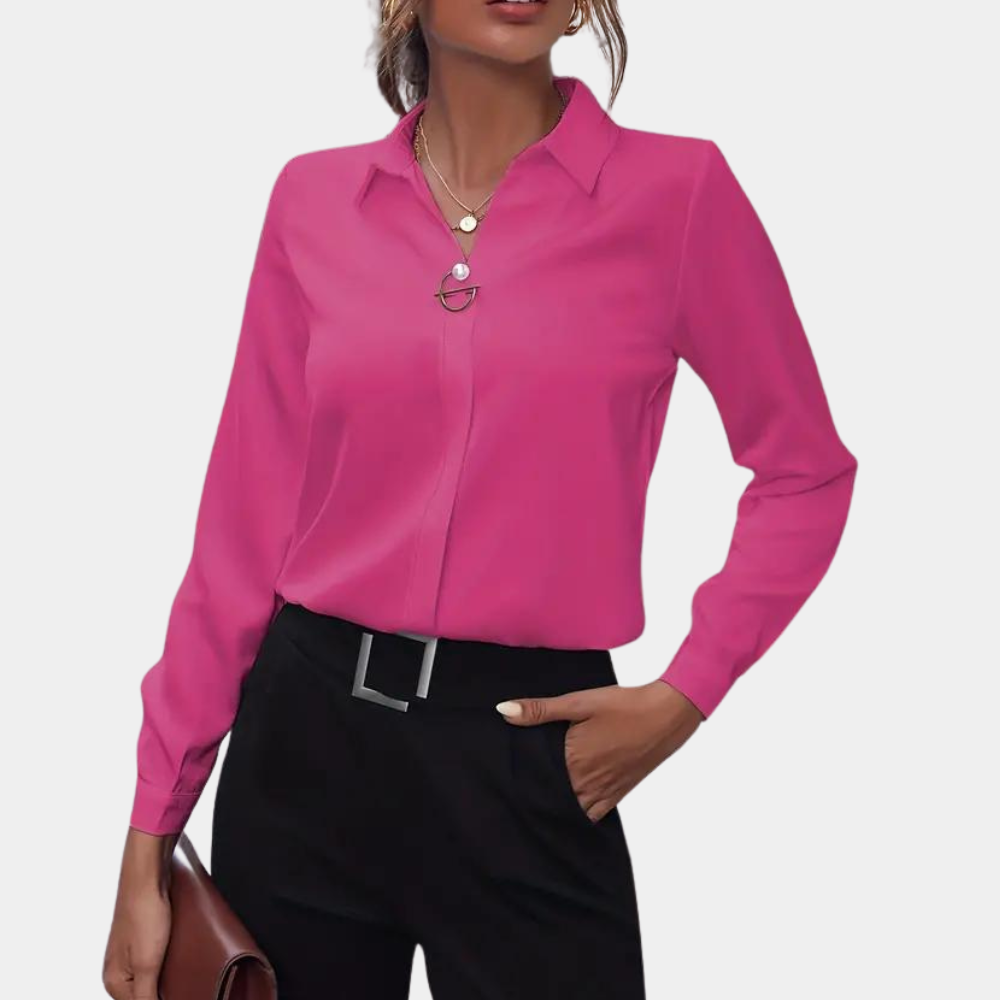 Women’s Chiffon Blouse | Classic Folded Collar, Long Sleeves & Versatile for Office or Casual Wear