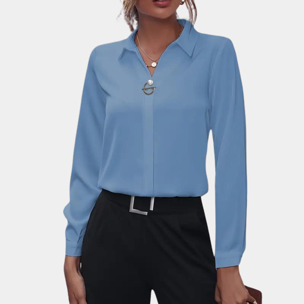 Women’s Chiffon Blouse | Classic Folded Collar, Long Sleeves & Versatile for Office or Casual Wear