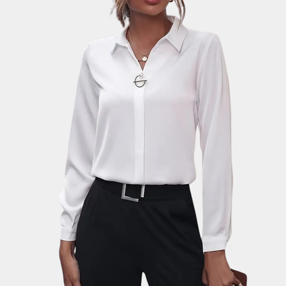 Women’s Chiffon Blouse | Classic Folded Collar, Long Sleeves & Versatile for Office or Casual Wear