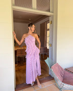 Women's Asymmetric Pleated Ruffle Dress | Halter Neckline & Flowing Skirt for Special Occasions and Stylish Evenings