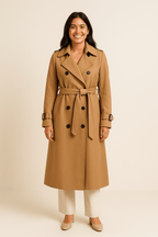 Women's Double-Breasted Trench Coat with Belted Waist - Classic Fit - Stylish Outerwear for All Seasons