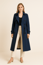 Women's Double-Breasted Trench Coat with Belted Waist - Classic Fit - Stylish Outerwear for All Seasons