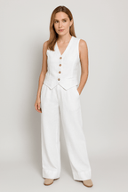 Sleeveless Linen Vest and Wide Trousers Set for Women - Cotton Casual Outfit