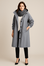 Women's Hooded Long Trench Coat with Pockets - Stylish Waterproof Outerwear for All Seasons