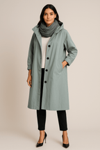 Women's Hooded Long Trench Coat with Pockets - Stylish Waterproof Outerwear for All Seasons