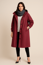 Women's Hooded Long Trench Coat with Pockets - Stylish Waterproof Outerwear for All Seasons