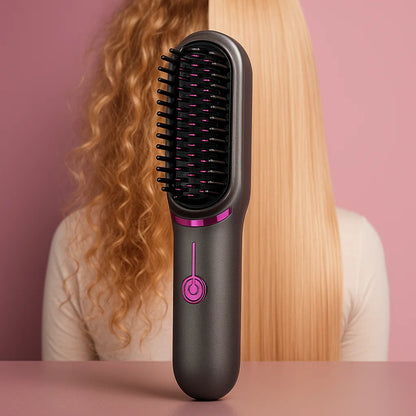 All-in-One Portable Hair Styler | Hair Straightener Brush with Cordless Technology | Ideal for Travel & Short Hair