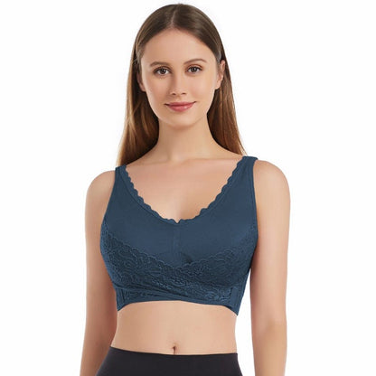 Wireless Lace Bra for Women - Adjustable Side Buckle, Front Cross Design, Comfortable Fit