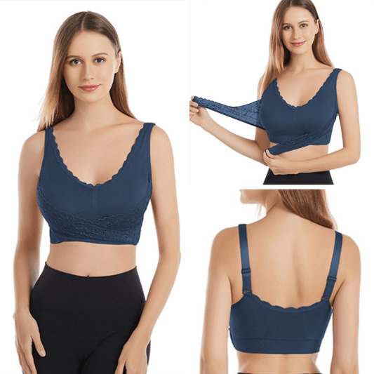 Wireless Lace Bra for Women - Adjustable Side Buckle, Front Cross Design, Comfortable Fit