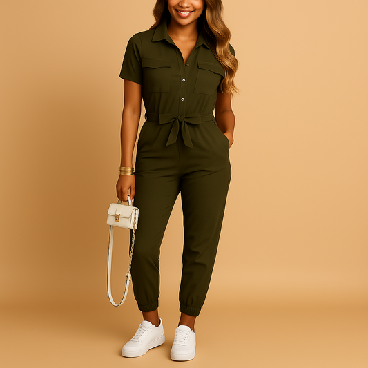Tailored Women's Jumpsuit with Button Closure and Flattering Fit - Comfortable and Stylish All-in-One Outfit