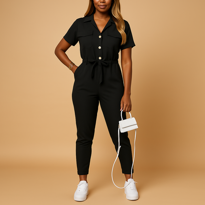 Tailored Women's Jumpsuit with Button Closure and Flattering Fit - Comfortable and Stylish All-in-One Outfit