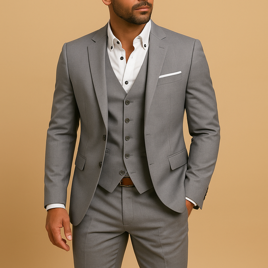 Men's Three-Piece Slim Fit Suit with Blazer and Trousers - Smart Casual Attire for Men