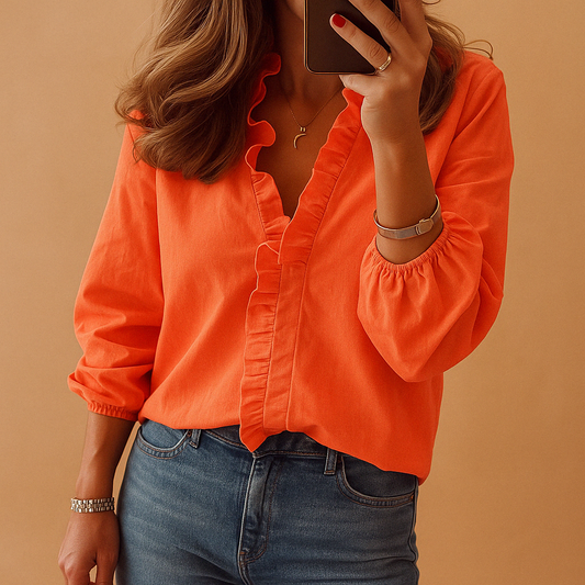 Ruffled Blouse for Women - Work and Casual Wear - Lightweight Cotton - Available in Various Colors
