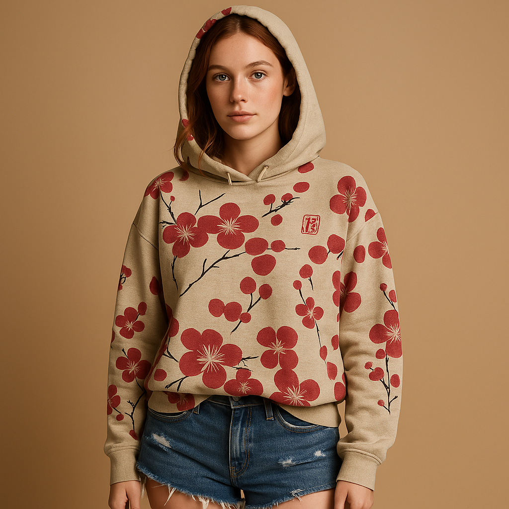 Floral Hoodie Jumper for Women - Cotton Casual Sweatshirt in Multi-Color, Size Available
