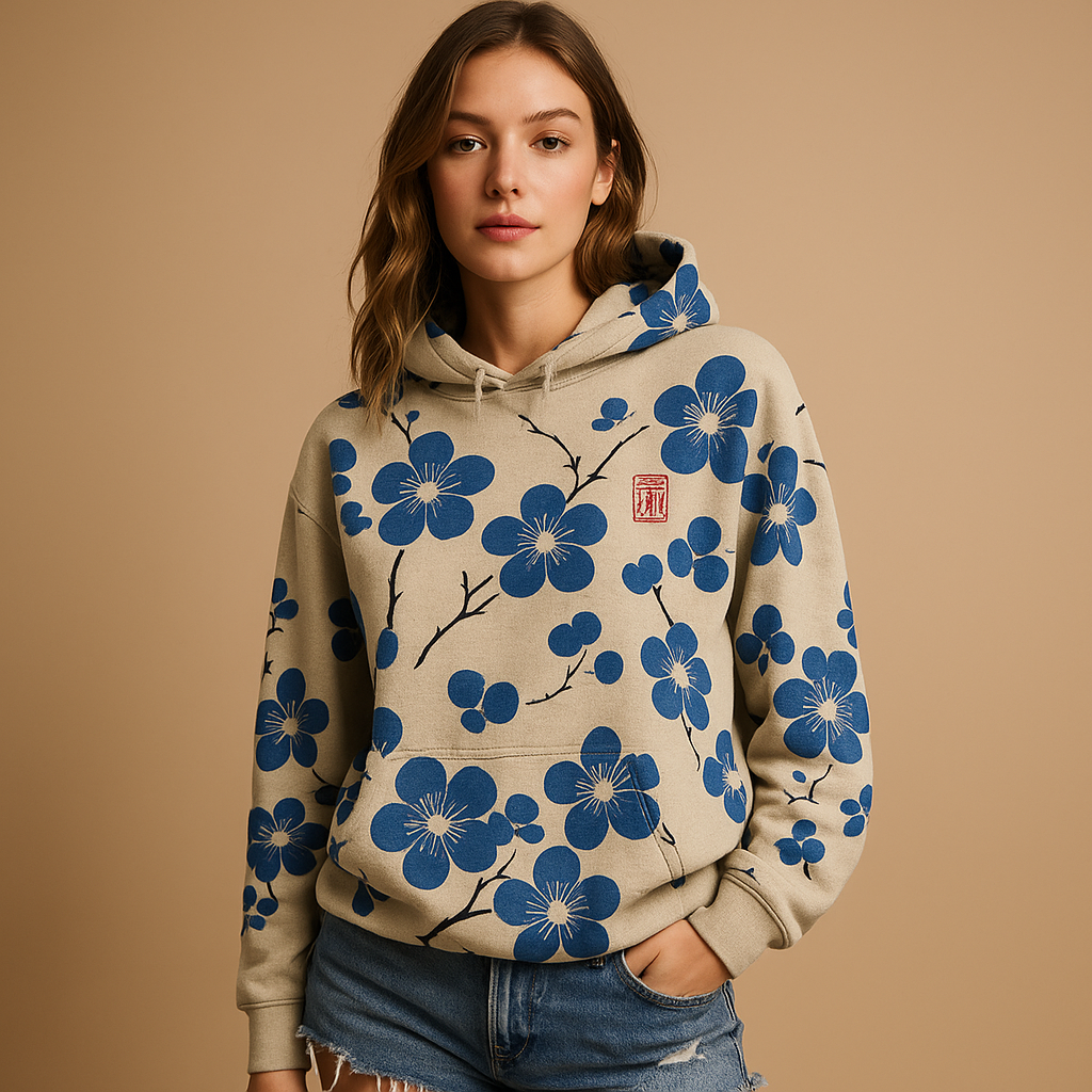 Floral Hoodie Jumper for Women - Cotton Casual Sweatshirt in Multi-Color, Size Available