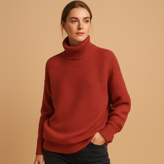 Knitted Turtleneck Jumper for Women in Timeless Design - Warm Wool Blend Sweater, Casual Fit, Available in Multiple Sizes