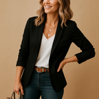 Women’s Tailored Blazer with Long Sleeves in Black - Smart Casual Office Wear