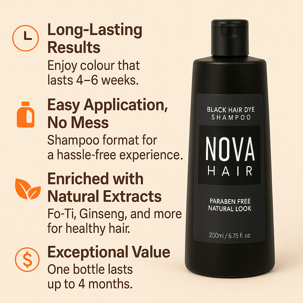 NovaHair Instant Dye Shampoo – Get Natural Black Hair in Minutes