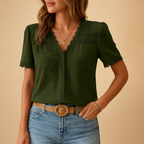 Lace V-neck Blouse for Women - Lightweight, Stylish Top in Various Sizes