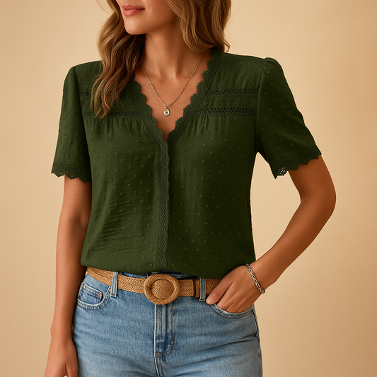 Lace V-neck Blouse for Women - Lightweight, Stylish Top in Various Sizes