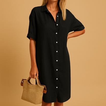 Long Short Sleeve Shirt Dress for Women - Casual Cotton Dress in Various Sizes