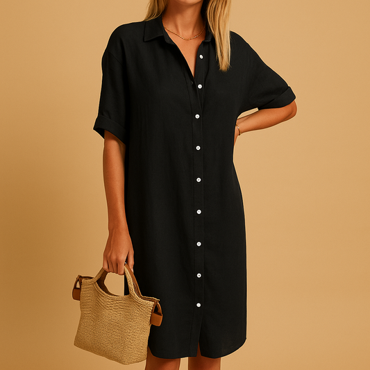 Long Short Sleeve Shirt Dress for Women - Casual Cotton Dress in Various Sizes