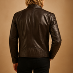 Men's Leather Mid-Length Jacket with Timeless Design - Stylish Outerwear for Men