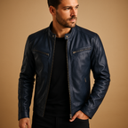 Men's Leather Mid-Length Jacket with Timeless Design - Stylish Outerwear for Men
