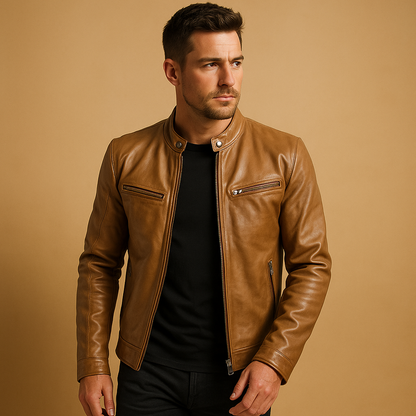Men's Leather Mid-Length Jacket with Timeless Design - Stylish Outerwear for Men