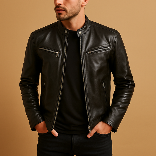 Men's Leather Mid-Length Jacket with Timeless Design - Stylish Outerwear for Men