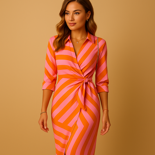 Light Wrap Dress with Collar for Women - Cotton, Casual, Available in Multiple Sizes