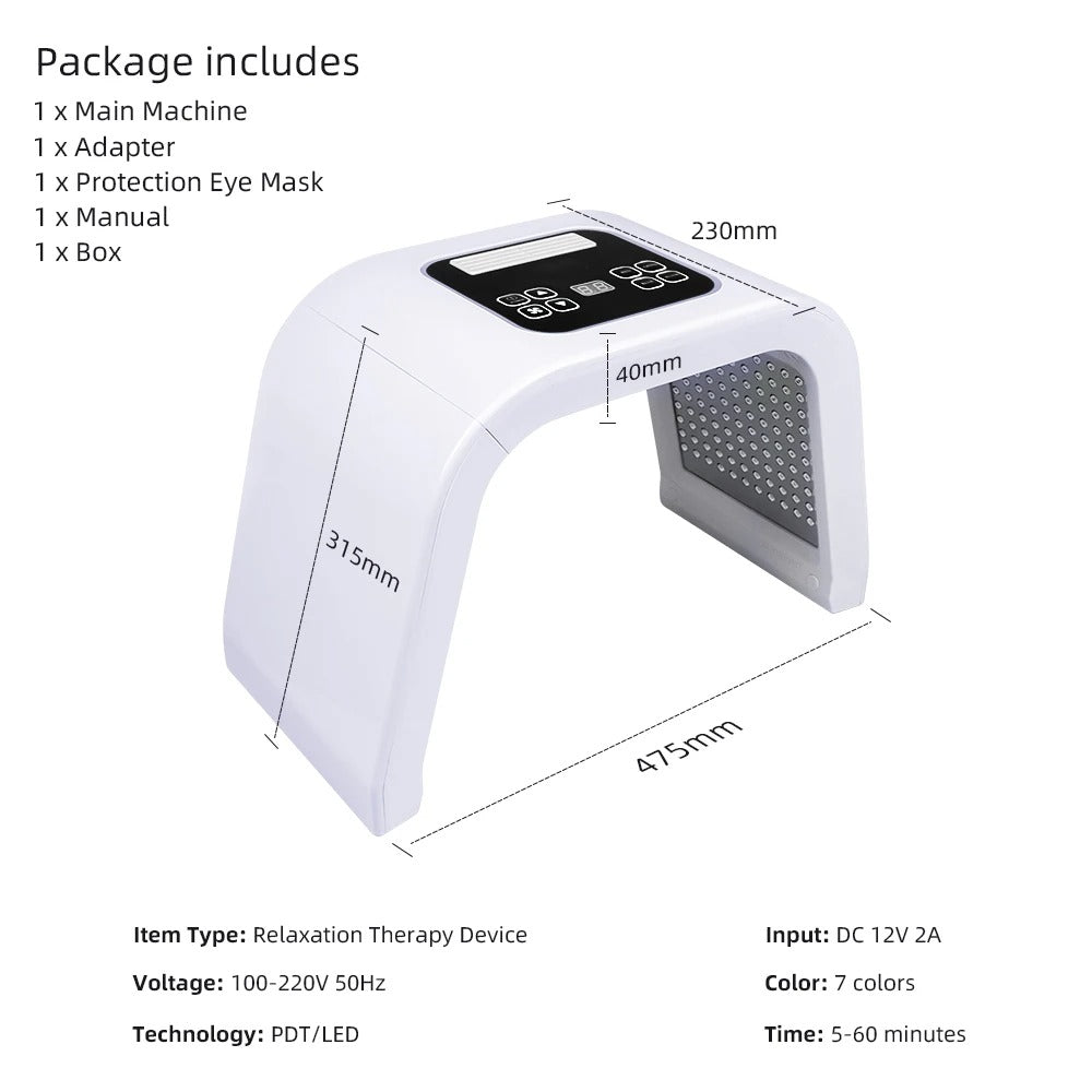 Professional 7 in 1 LED Face Light Therapy Machine - Transform Your Skincare Routine With Results at Home