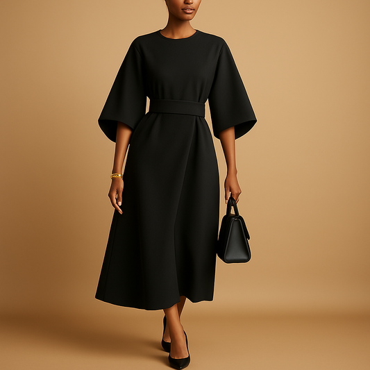 Midi Dress for Women with A-Line and Tie Waist - Stylish Midi Length Dress in Various Colors and Sizes