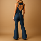 Sleeveless Denim Jumpsuit for Women with Heart-Shaped Cut-Out