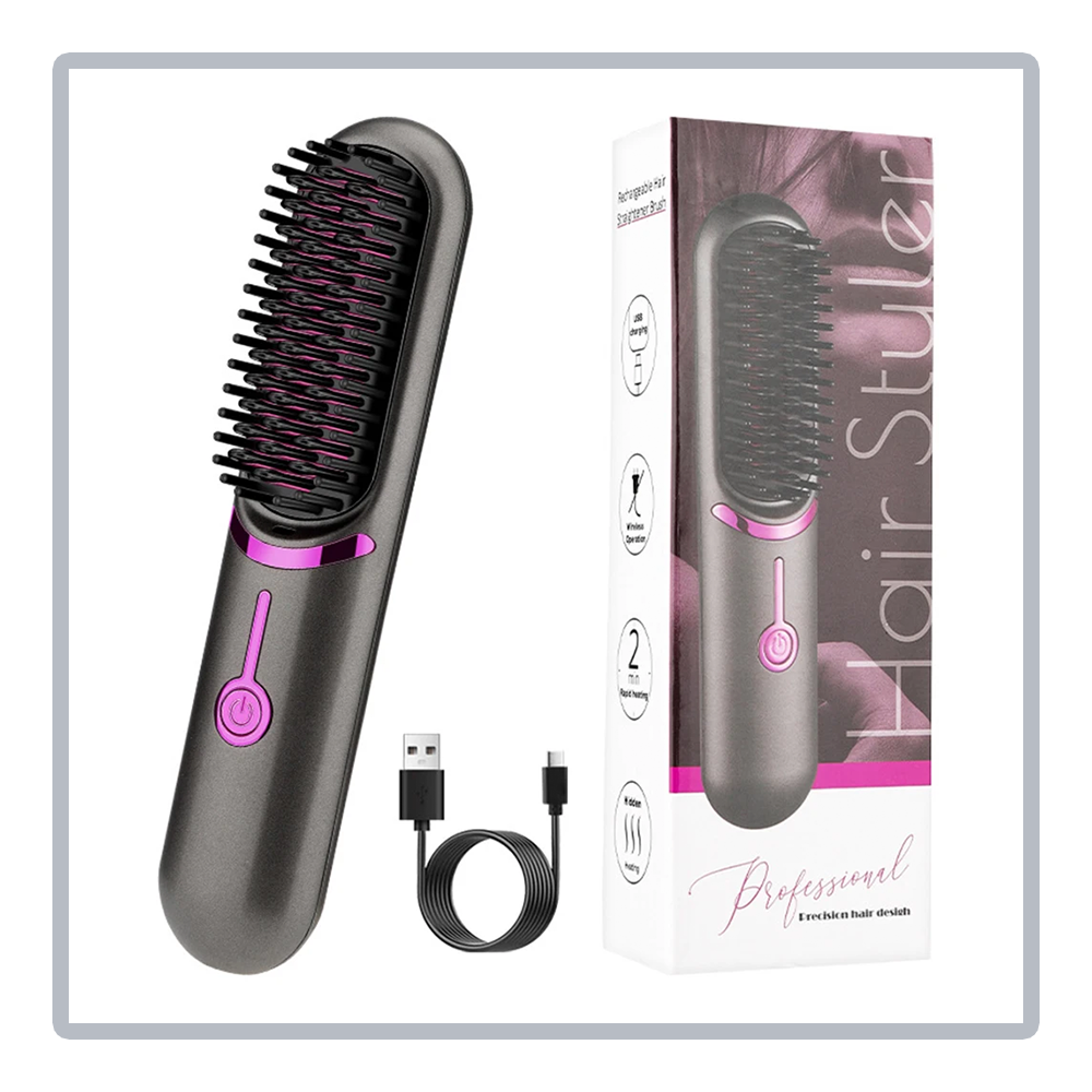 All-in-One Portable Hair Styler | Hair Straightener Brush with Cordless Technology | Ideal for Travel & Short Hair